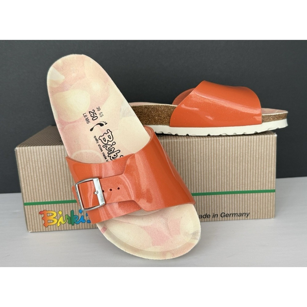 Birkenstock Birkis‎ Catalina Orange Sparkle Anatomical Slide Sandals EU 39 US 8